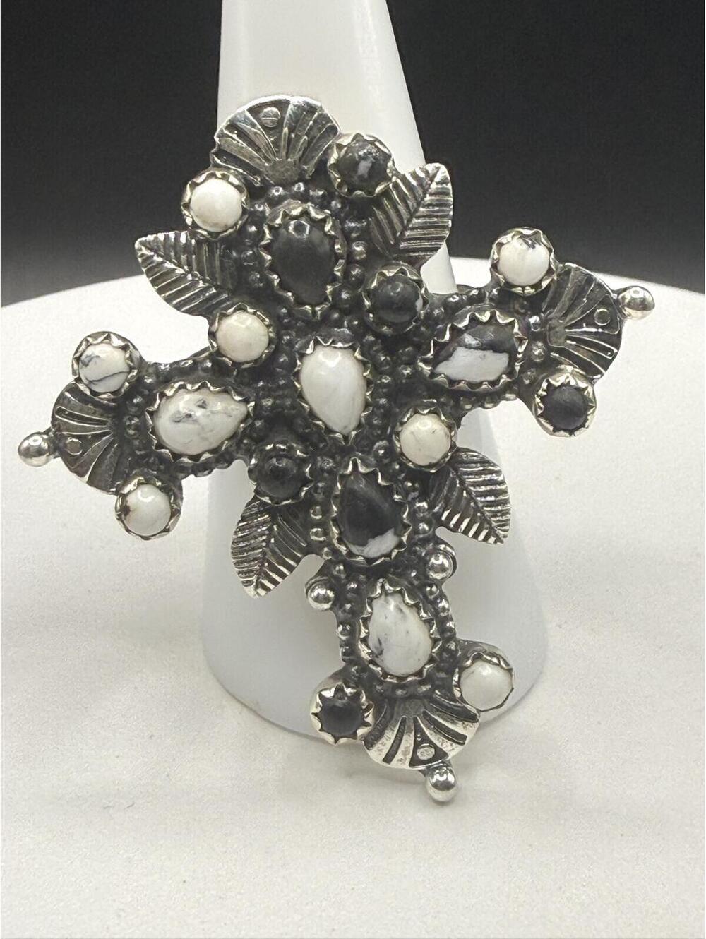 White Buffalo  Cross Ring - 825 sterling silver ring
